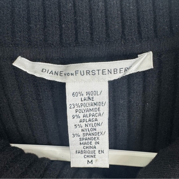 Diane von Furstenberg Grey Black Wool Knit Jacket Wide Collar Button Detail M - Picture 5 of 10